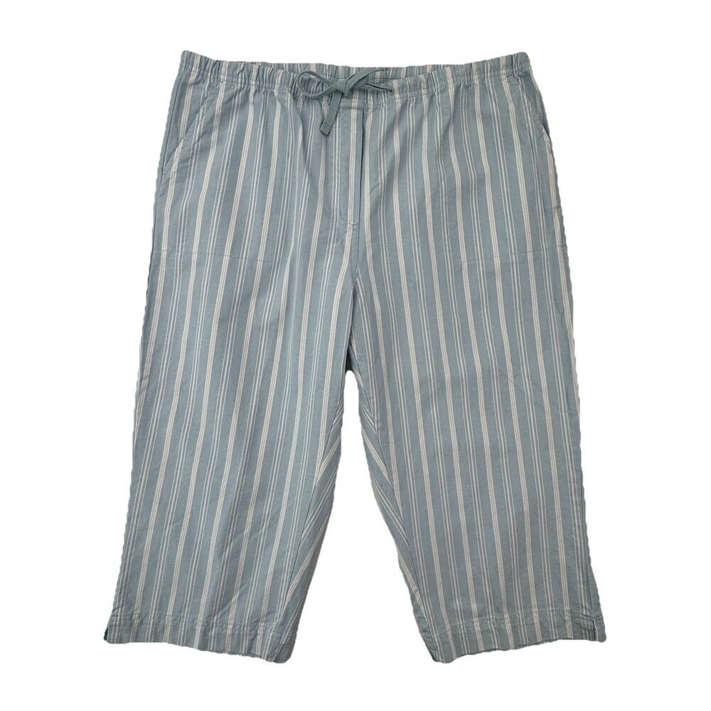 Mountain Lake Women’s Capri Pants PXL Blue White Stripe Cotton Drawstring